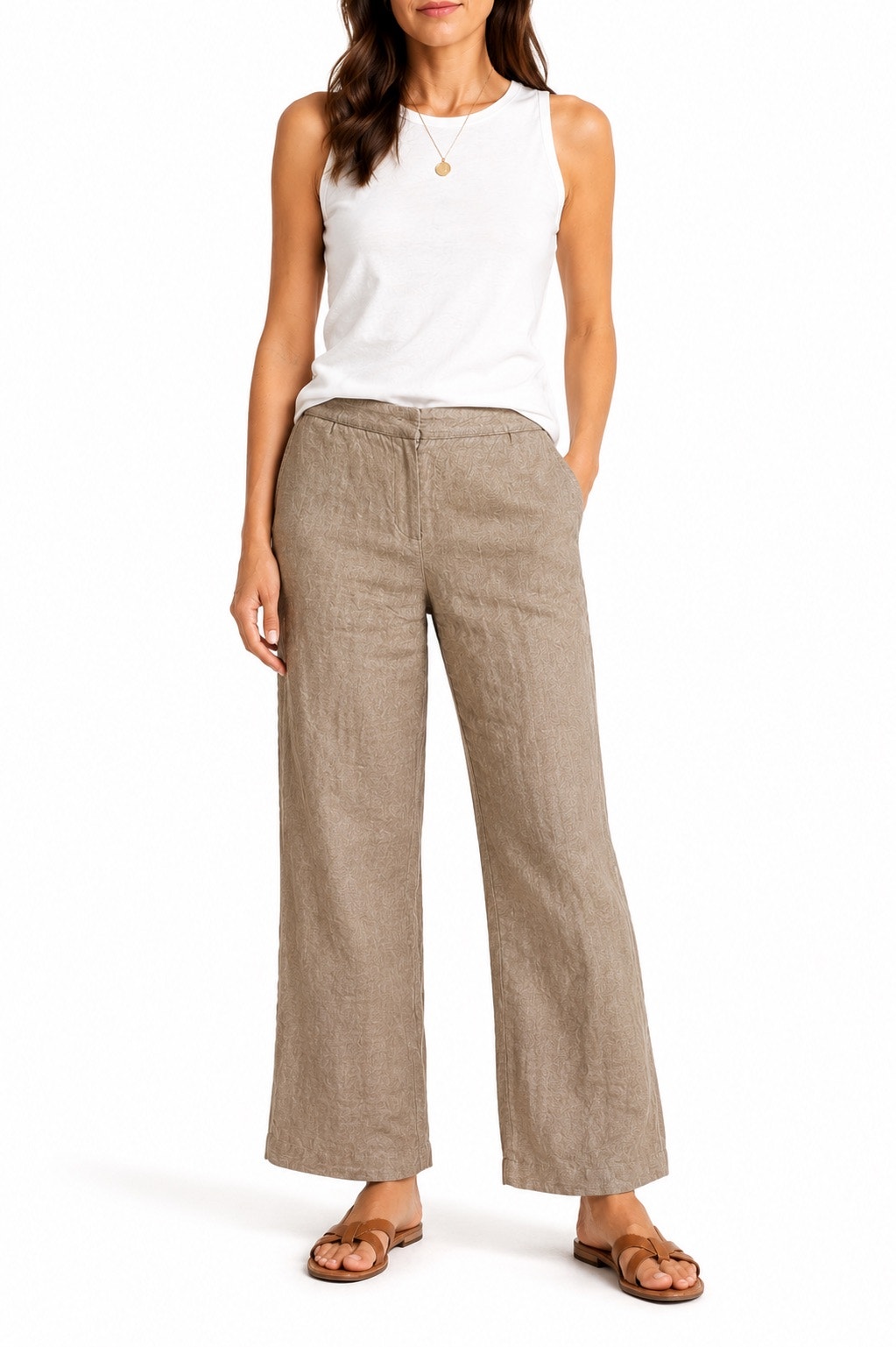 Style & Co 100% Linen Wide Leg Pants Women’s 14 Tan Pull On Beach Resort